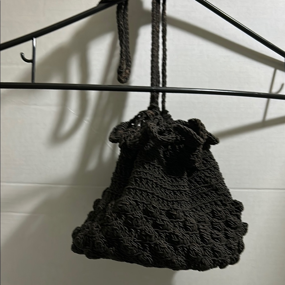 Black Mini Crochet Bag with Intricate Detailing